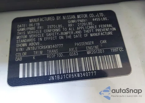 2019 Nissan Rogue Sport Sl z USA, uszkodzony, nr VIN JN1BJ1CR6KW340777